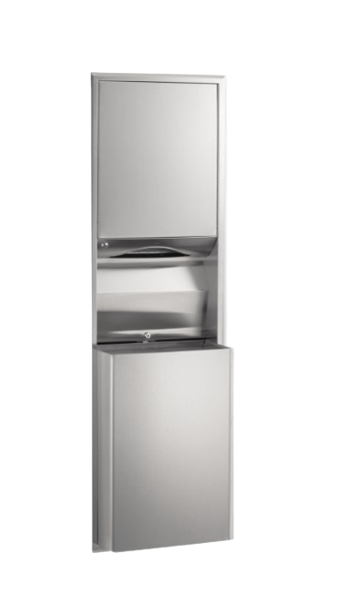 Bobrick B-3944 Recessed Convertible Paper Towel Dispenser / Waste Receptacle, Satin Finish, 12-Gallon