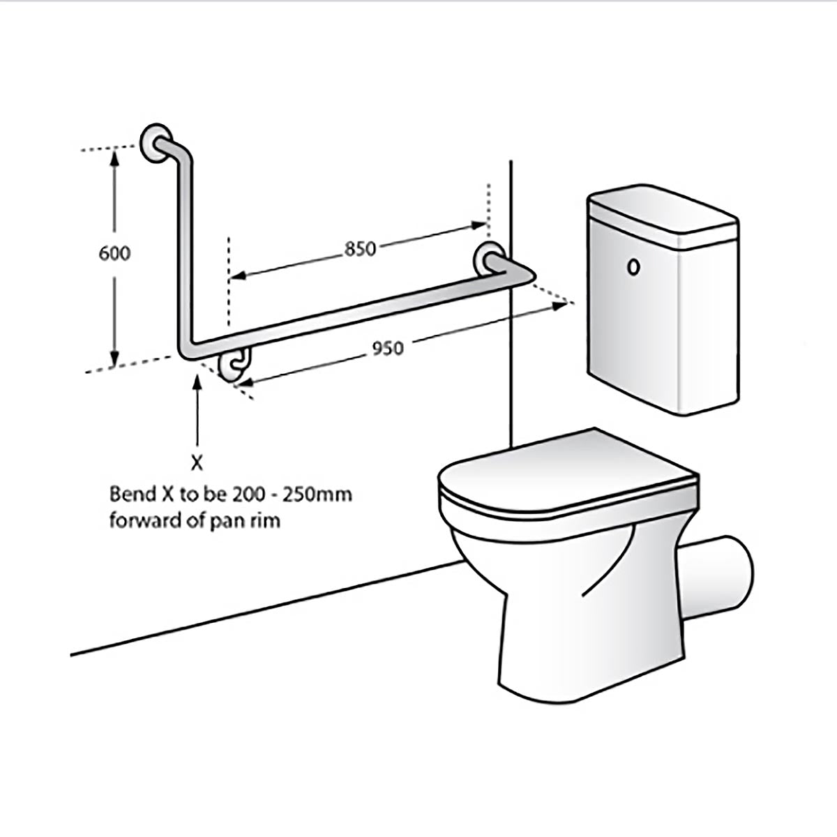 ANMB_MLR104_X Metlam Antimicrobial Coated Accessible Right Hand 90° Grab Rail RH
