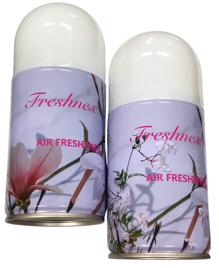 2 Fragrance Dispenser +2 Fragrance cans +Batteries