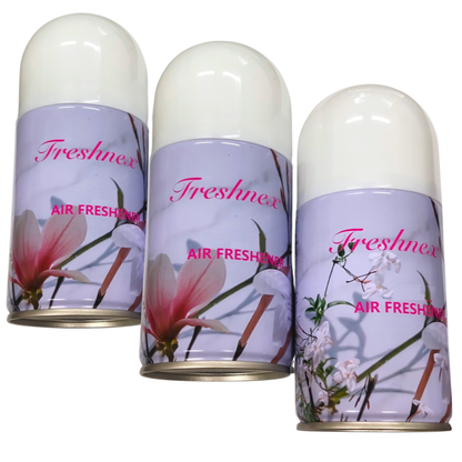 3 Dispensers + 3 Fragrance cans + Batteries