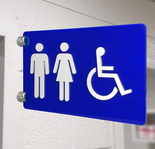 Standoff Sign Embossed Blue Unisex Disable Toilet without Text CVT05 by Ozwas...