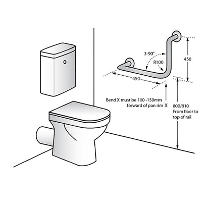 Metlam Ambulant 450mm Antimicrobial 90o Grab Rail