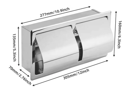 Ozwashroom Recess S/Steel Twin Toilet Roll Holder T6607