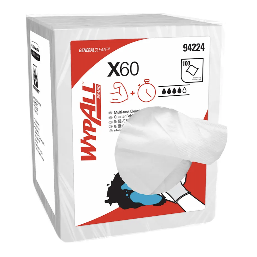 WYPALL® X60 Single Sheet Cleaning Wipers (94224), 8 Packs, 100 Wipers / Pack