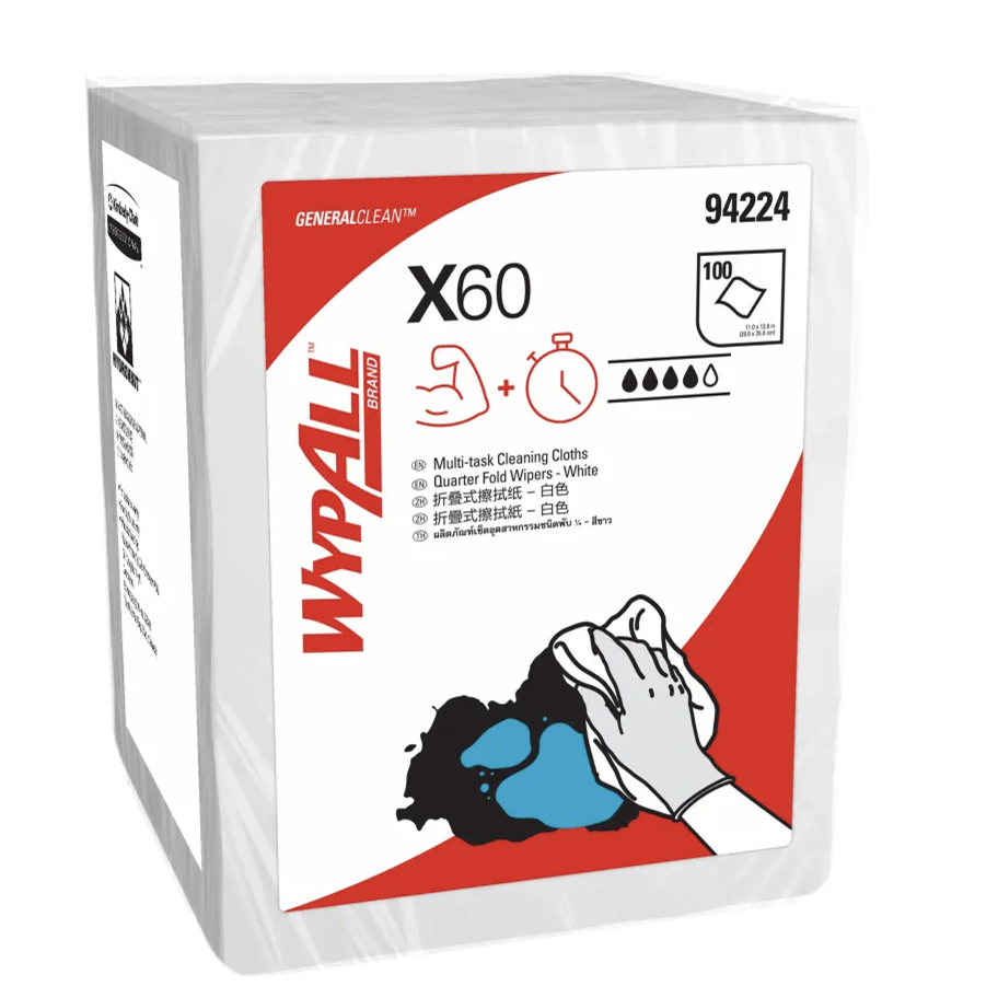WYPALL® X60 Single Sheet Cleaning Wipers (94224), 8 Packs, 100 Wipers / Pack