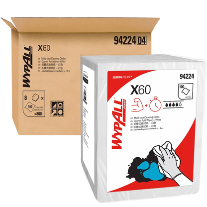 WYPALL® X60 Single Sheet Cleaning Wipers (94224), 8 Packs, 100 Wipers / Pack