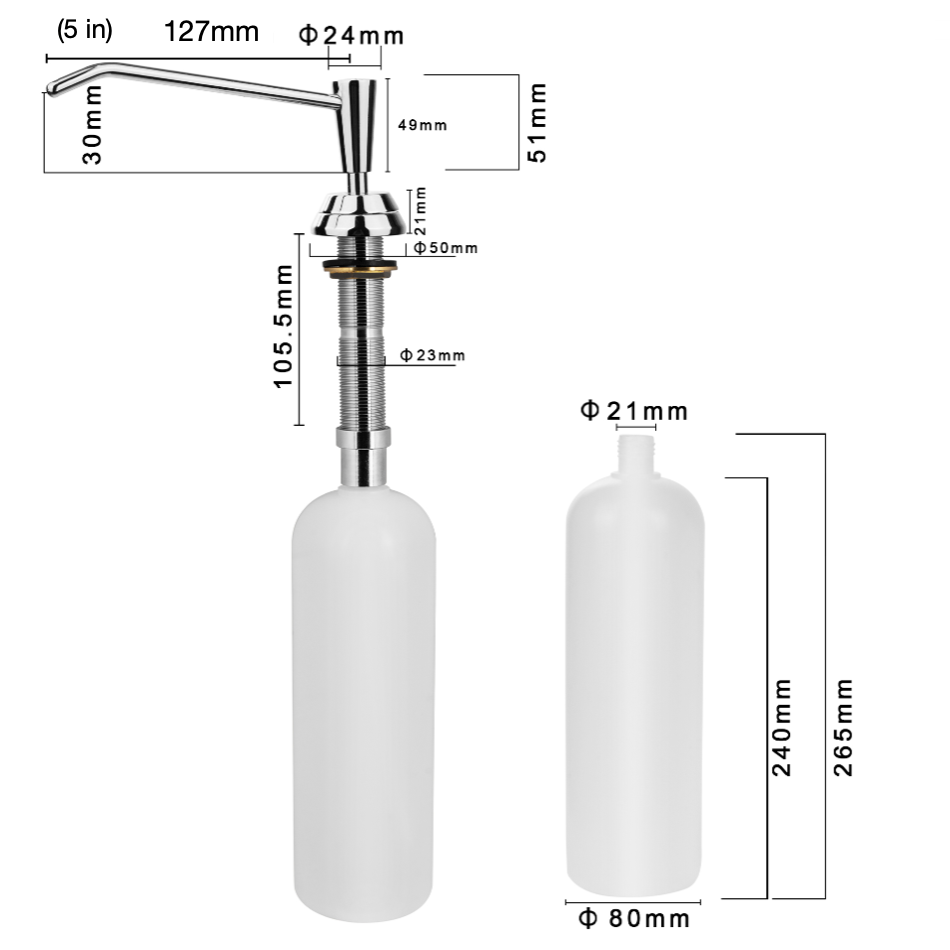 underbench soap dispenser with chrome pump ZC825
