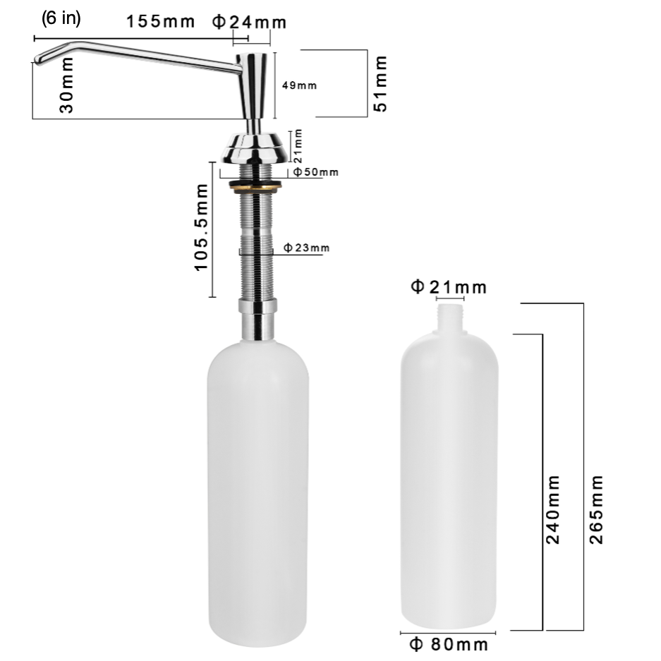 under bench soap dispenser with chrome pump zc826