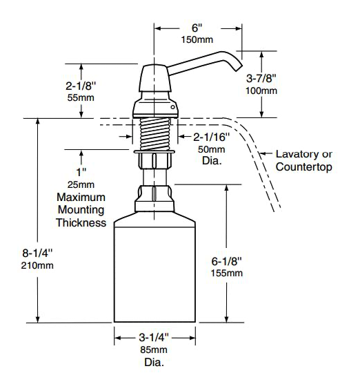Basin Mounted 600ml Bobrick B8221 Soap Dispenser - OzWashroom