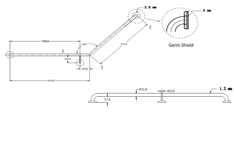 JD Macdonald Grab Rail Sloping Arm 40 Degrees -  OzWashroom