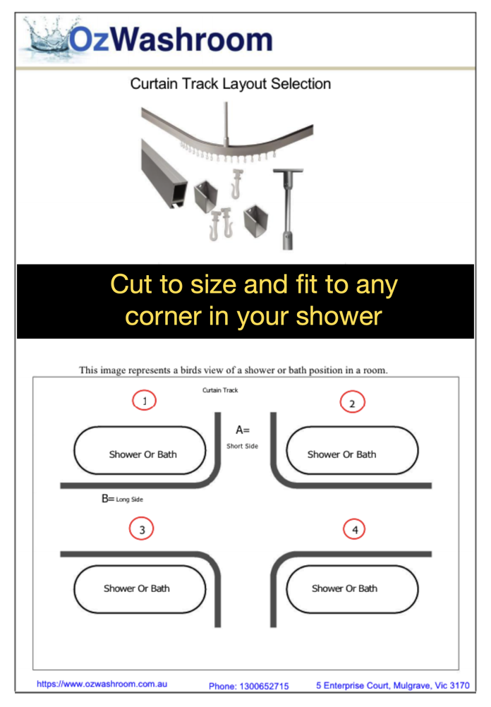 Cut To Size L-Shape 1600mm Shower Curtain Track - OzWashroom