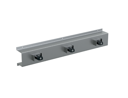 Stainless steel mop and broom holder with 3, 4, and 5 holder options, #304 grade satin finish for commercial cleaning storage.