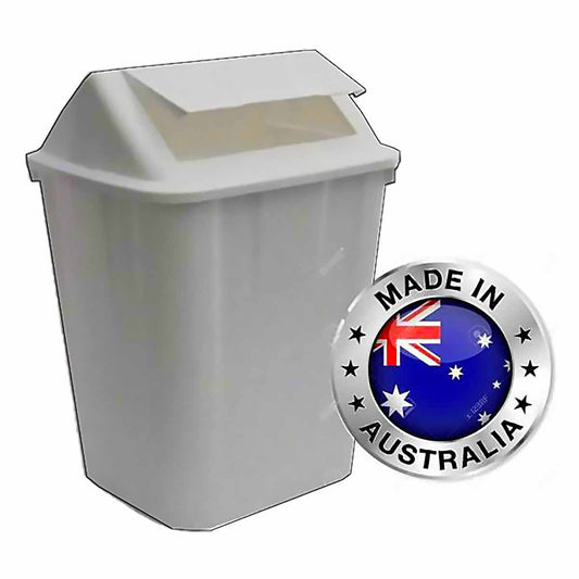 White Tidy Bin 32L Swinging Lid, Commercial Grade