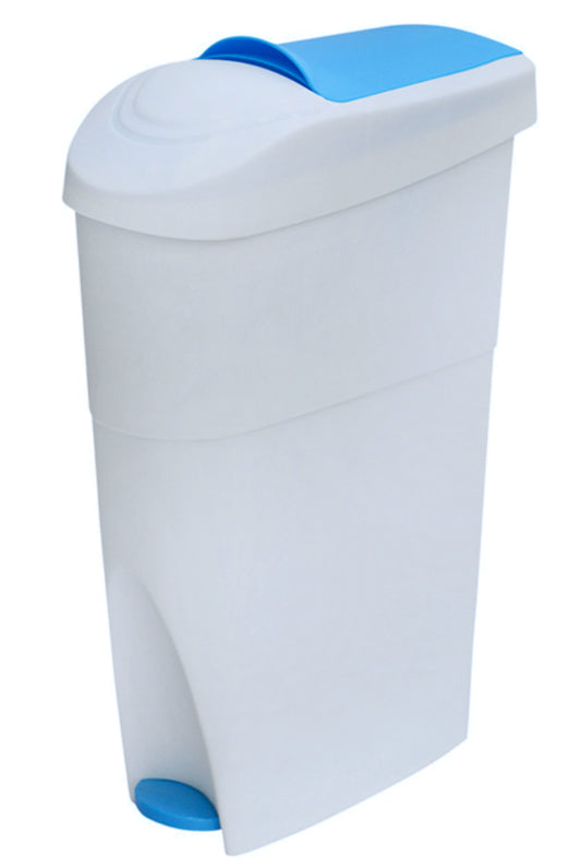 Light blue and white slim sanitary bin 18L pedal-operated female hygiene waste disposal unit