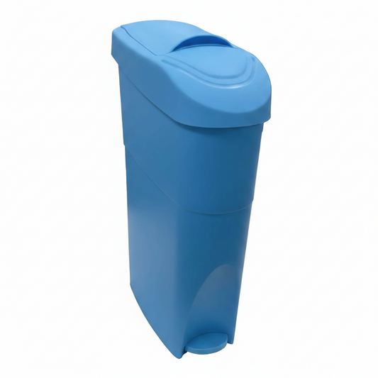 Blue slim sanitary bin 18L pedal-operated female hygiene waste disposal unit with two-tone design