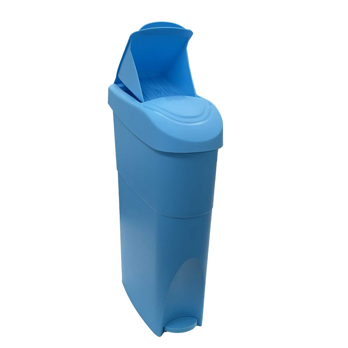 Blue slim sanitary bin 18L pedal-operated female hygiene waste disposal unit with two-tone design