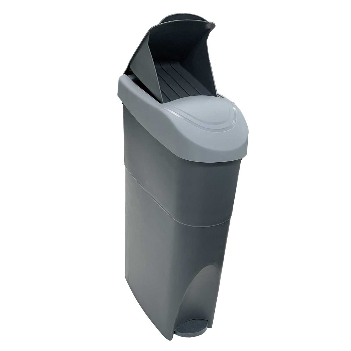 Right side view of the Grey slim sanitary bin 18L female hygiene waste disposal unit for commercial washrooms