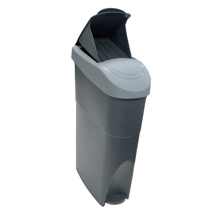Right side view of the Grey slim sanitary bin 18L female hygiene waste disposal unit for commercial washrooms