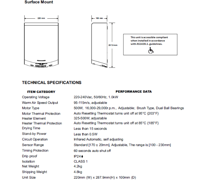 Metlam Hand Dryer Matte Black Designer Auto Operation ML_ECLIPSE_DESIGNER - OzWashroom