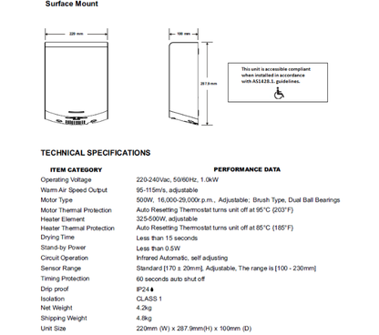 Metlam Hand Dryer Matte Black Designer Auto Operation ML_ECLIPSE_DESIGNER - OzWashroom