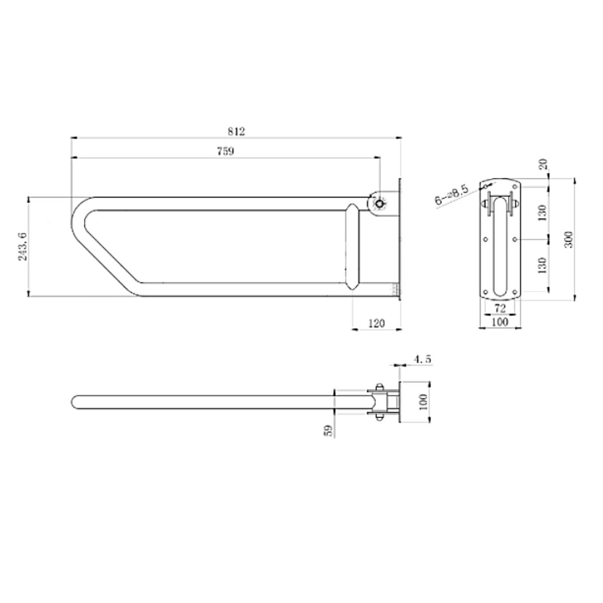 Metlam Click-Lock Pull Down Grab Rail MLR55 - OzWashroom
