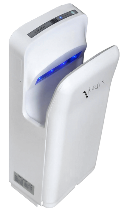 Vortex Jet Commercial Grade Hand Dryer in white – quiet 74dB, fast 10-second drying, energy-efficient and cost-saving