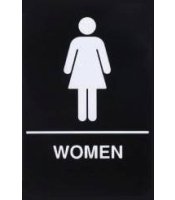 Women Restroom Braille Black Sign 
