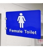Stand Off Sign Embossed Blue Female Toilet with Text CV02 by Ozwashroom