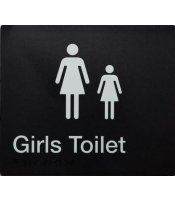 Girls Toilet Braille Sign White on Black Polypropylene