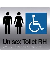 Unisex Disable Right Hand Toilet S'Steel Braille Sign