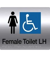 Female Disable LH Toilet S'Steel Braille Sign