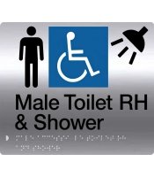 Male Disabled Toilet & Shower S'Steel Braille Sign RH