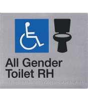  Silver Plastic All Gender Toilet RH Braille Sign