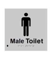 Male Braille Toilet  Sign Silver Plastic  BCA Code Australian Compliance