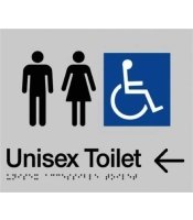 Unisex Disable Silver Plastic Braille Toilet Sign Left Arrow