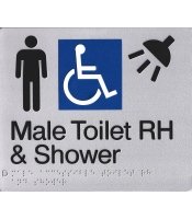  Male Disabled Toilet & Shower Sign Right Hand Silver Plastic