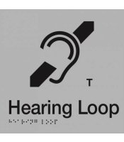 Silver Plastic Hearing Loop Braille Sign 