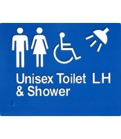  Left Hand Unisex Toilet & Shower Blue Plastic Braille Sign 