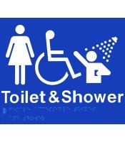 Plastic Blue Female Disable Shower Braille Sign 