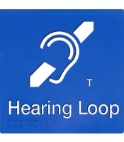 Blue Hearing Loop Plastic Braille Sign