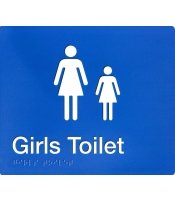 Blue Plastic Girls Toilet Braille Sign 