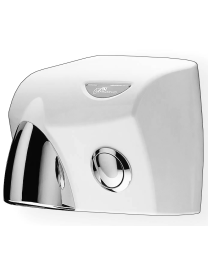 White silver gloss, nozzle & button, front view of the product "JD Macdonald TouchDry Hand Dryer White HDTDWHT"