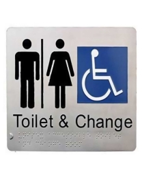 SP33J Unisex Disabled Toilet & Change Stainless Steel Braille Sign