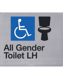 SS48-LH Silver Plastic All Gender Toilet LH Braille Sign