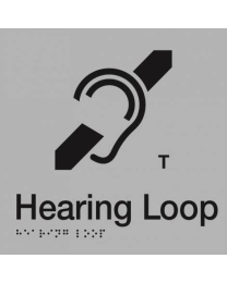 SS44 Silver Plastic Hearing Loop Braille Sign 