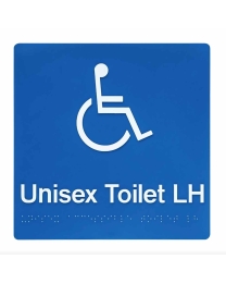  Disabled Toilet Left Hand Blue Plastic Braille Sign Raised Icons Text SV03-LH